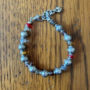 Brighton Silver Filigree Bracelet with Red and Amber Beads
